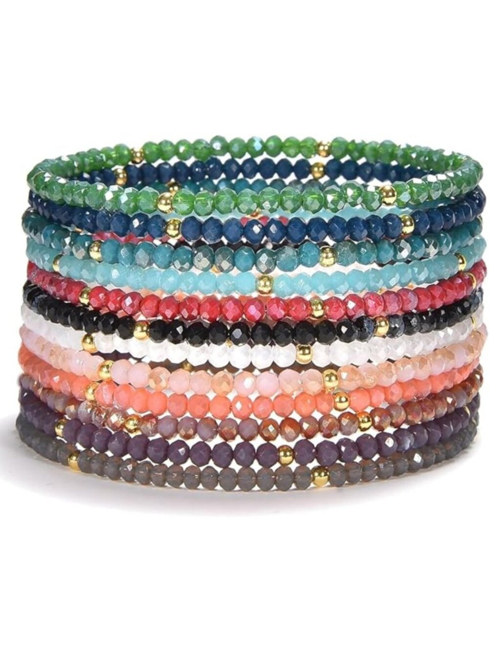 Colorful Multi-Layer Crystal Bracelets Set of 12 - Stackable Women’s Jewelry